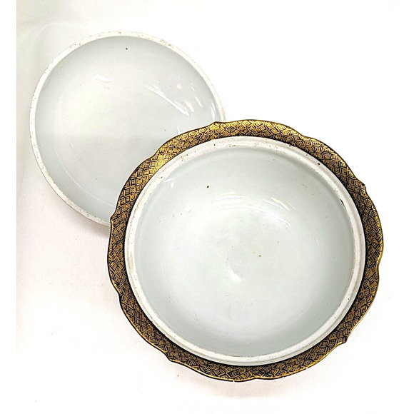 Japanese Kutani Lidded Rice Bowl Vintage Porcelain Seven Lucky Gods - Picture 5 of 7